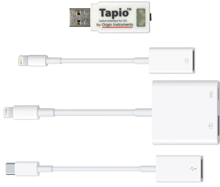Tapio with Apple Lightning and USB-C Adapters