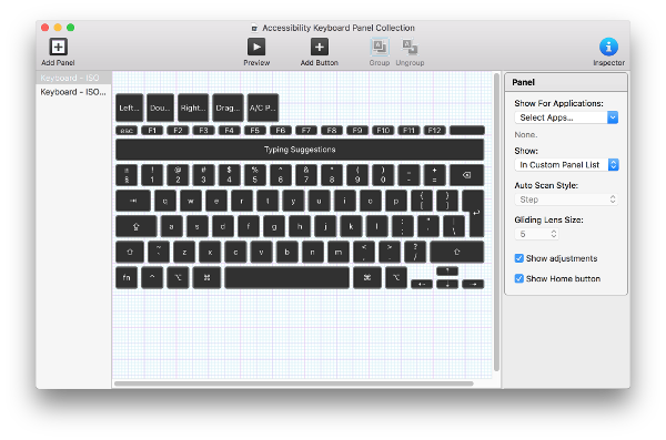 Accessibility Keyboard panel editor